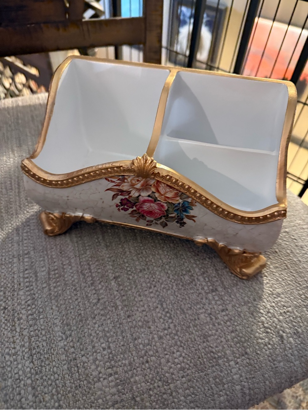 Ornate Floral Ceramic Divided office storage with Gold Trim